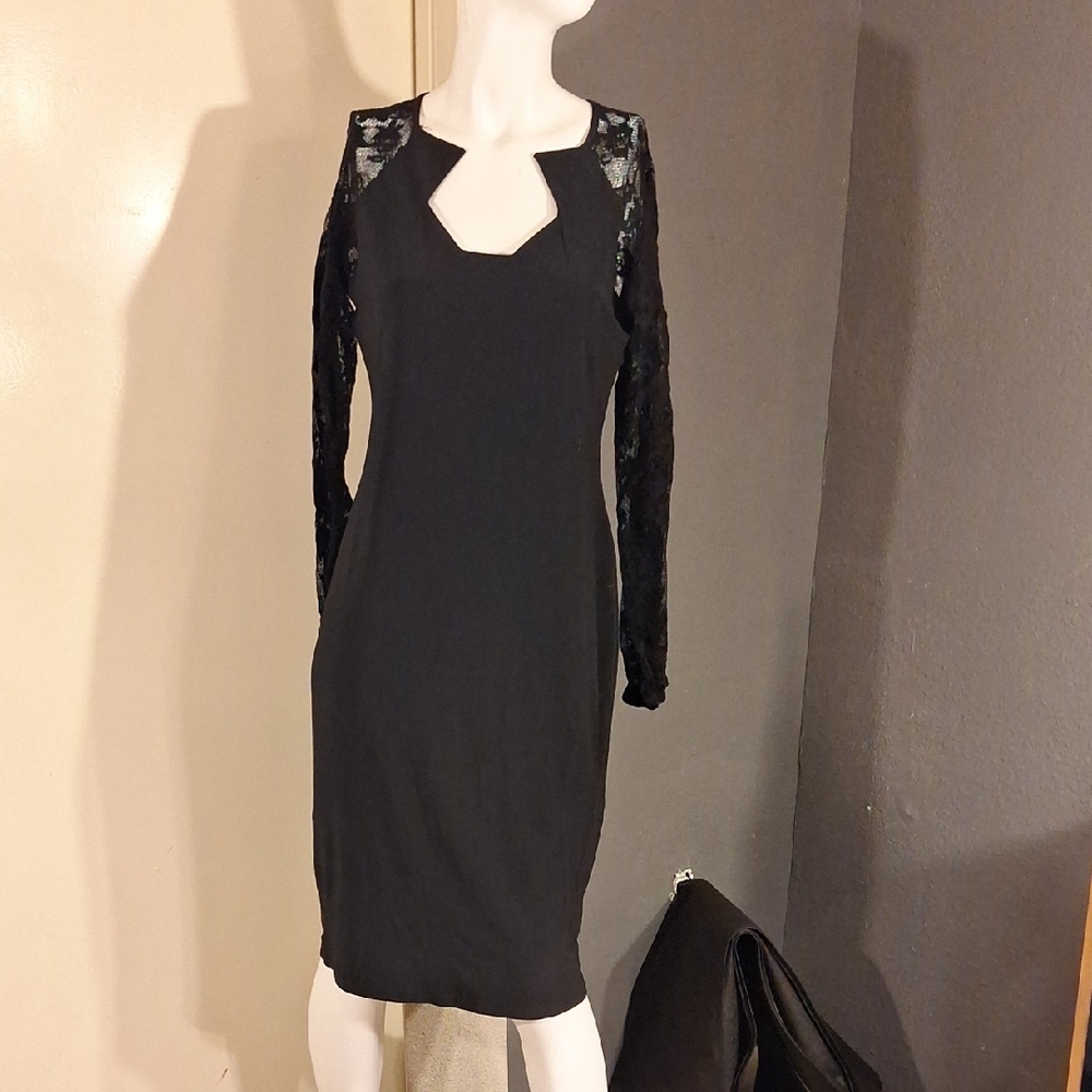 Joseph Ribkoff Black Dress with Lace Sleeves